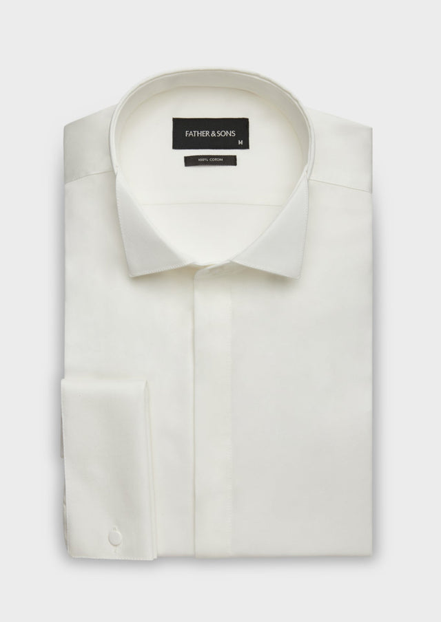 Chemise habillée Slim en popeline de coton écru à col cassé