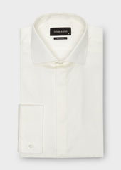 Chemise habillée Slim en coton sergé écru à col italien