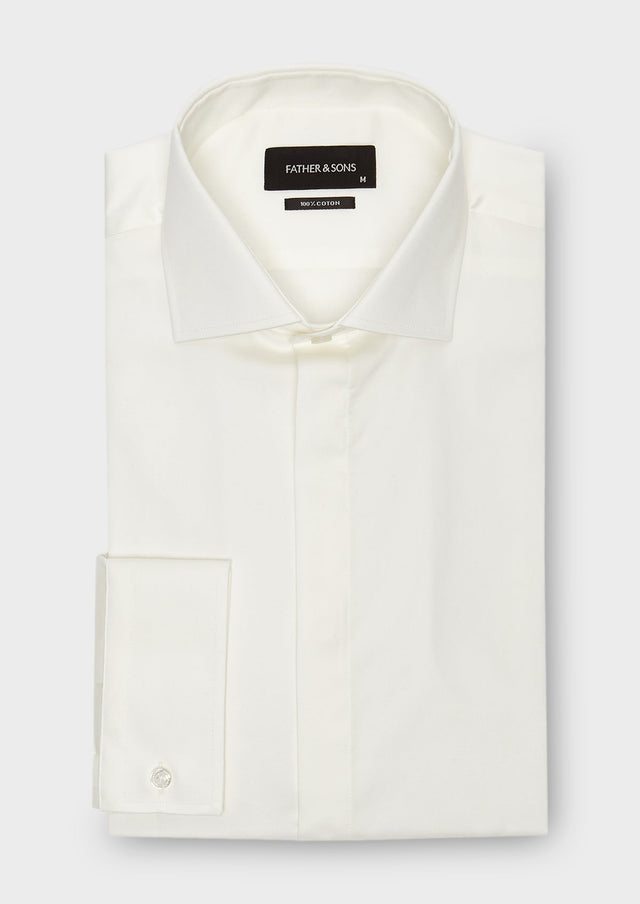 Chemise habillée Slim en coton sergé écru à col italien