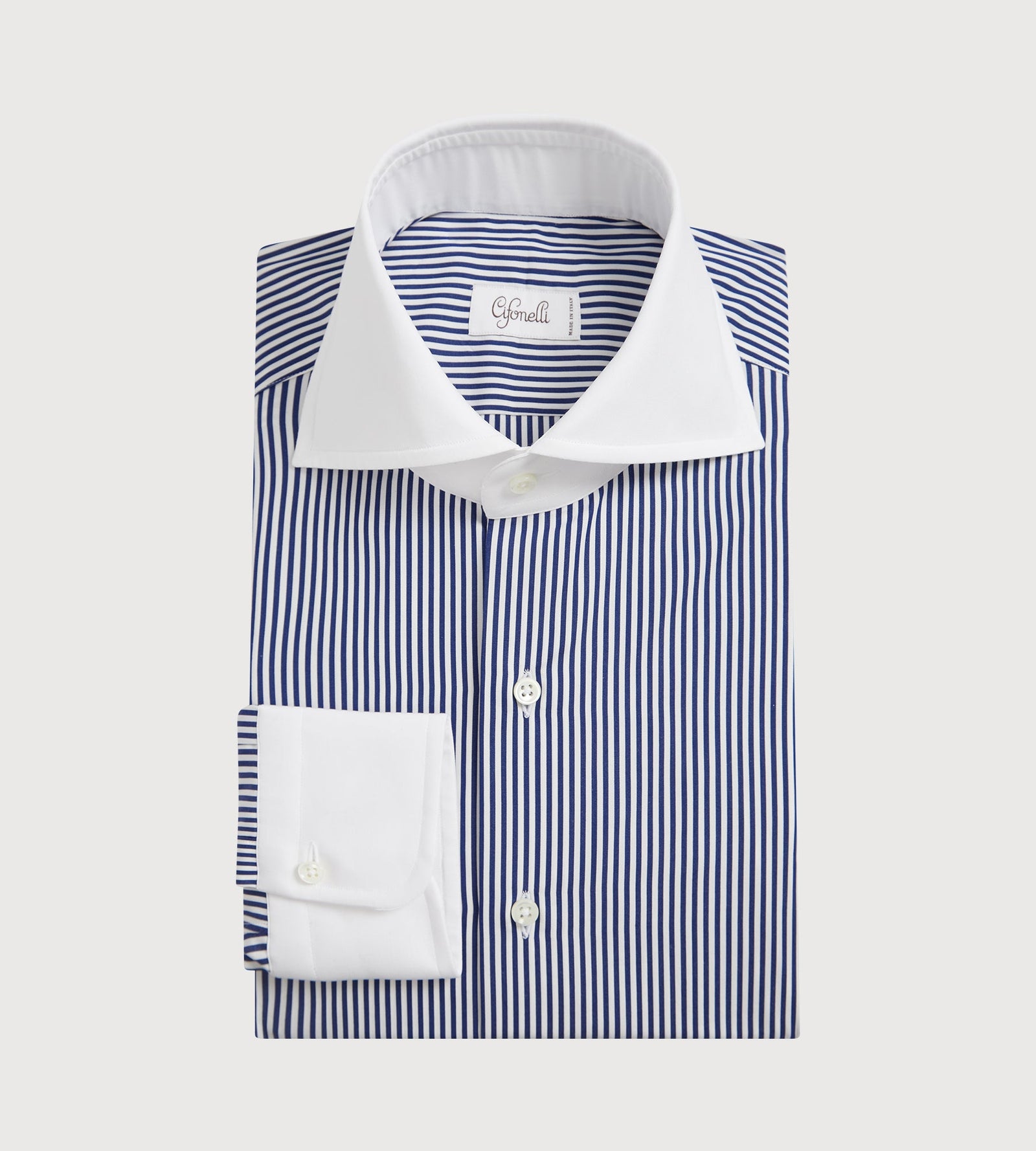Chemise Rayures Bleu Marine Avec Col Et Poignet Blancs