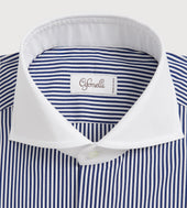 Chemise Rayures Bleu Marine Avec Col Et Poignet Blancs