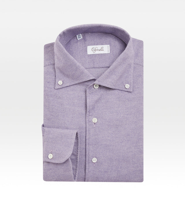Chemise violette à surpiqûres blanches en coton