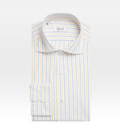 Chemise à fines rayures bleues et jaunes