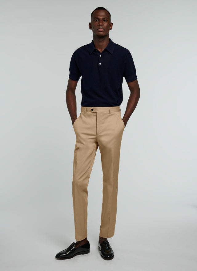Beige cotton gabardine chino trousers