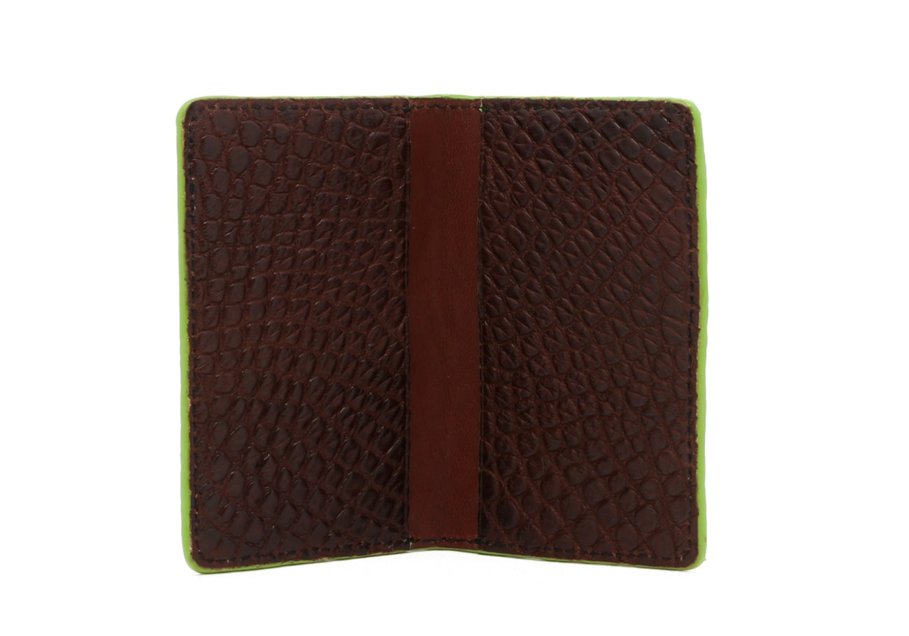 Folding Card Case Lime Green Edges Alligator