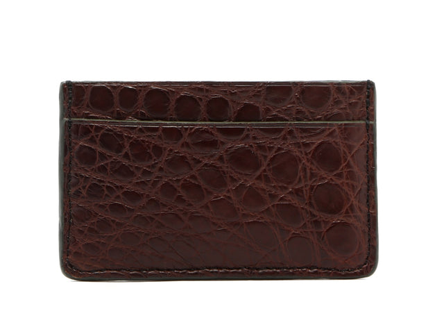 Mini Card Wallet - Chocolate / Hunter Green Edges - Alligator