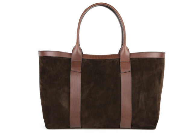 Large Suede Working Tote - Chocolate - Lined - Zipper Closure