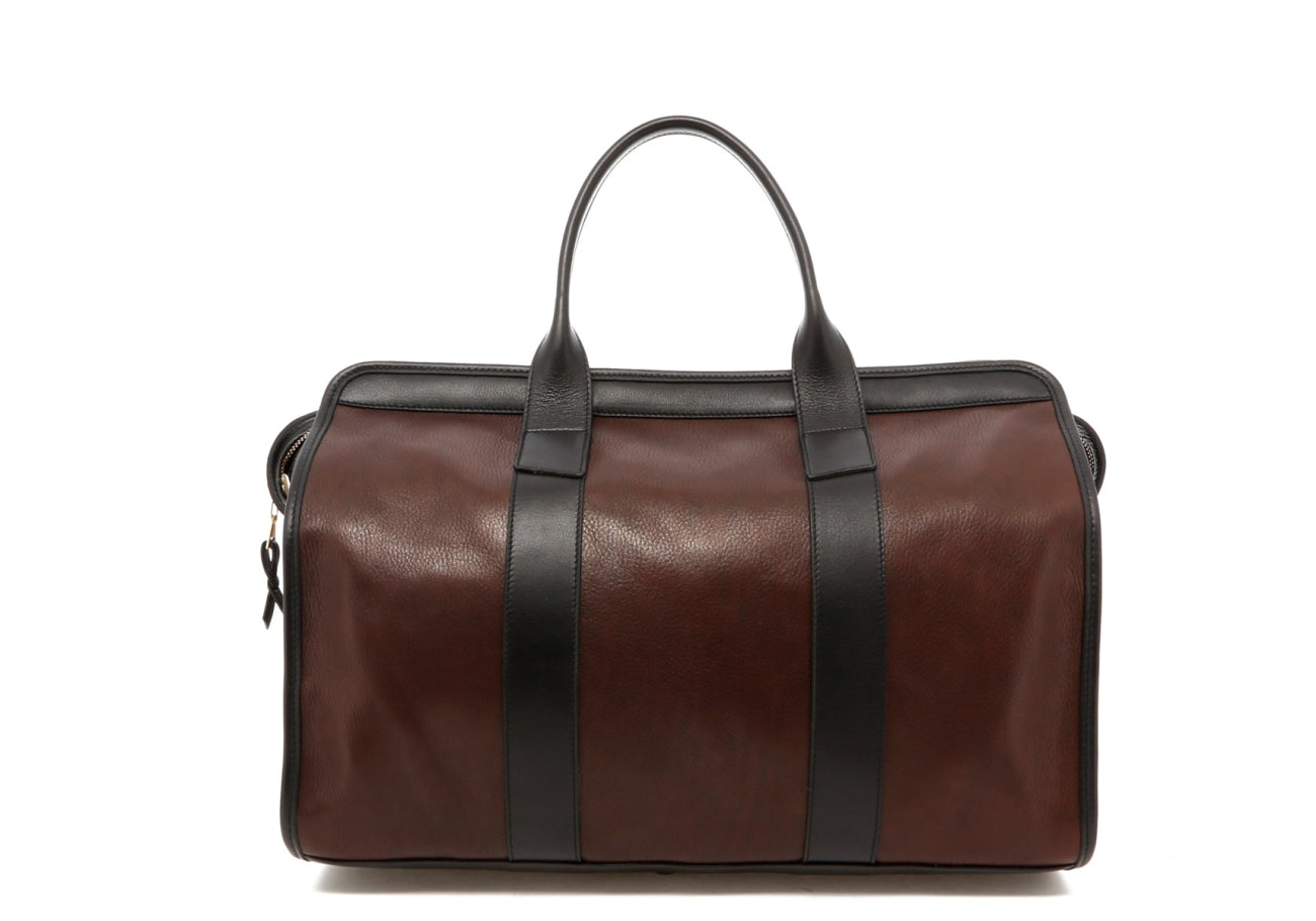 Small Travel Duffle - Chocolate/Black Trim - Soft Tumbled Leather