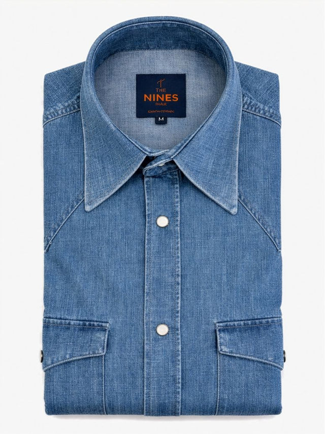 Bronson washed denim classic collar western shirt