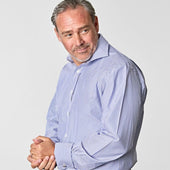 Classic Fit Bengal Stripe Cotton Poplin Shirt With Cut Away Collar Double Cuff