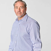 Classic Fit Fine Bengal Stripe Cotton Poplin Shirt With Classic Collar Two Button Cuff