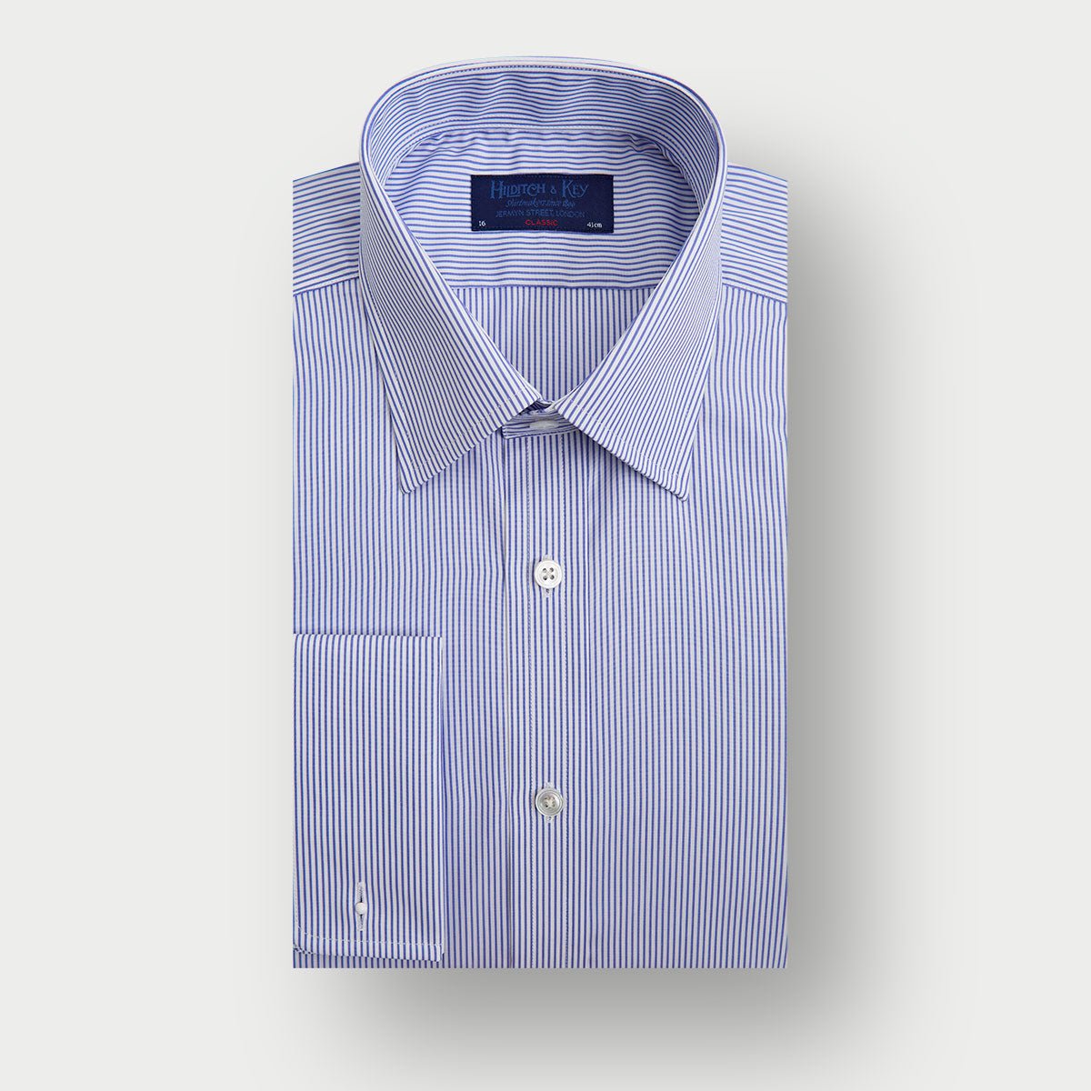 Classic Fit Fine Bengal Stripe Cotton Shirt With Classic Collar Double Cuff