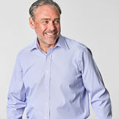 Classic Fit Hairline Stripe Cotton Poplin Shirt With Classic Collar Two Button Cuff