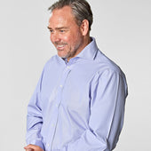 Classic Fit Hairline Stripe Cotton Poplin Shirt With Cut Away Collar Two Button Cuff