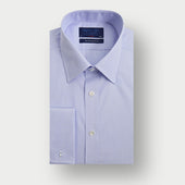 Classic Fit Blue Sea Island Quality End-on-End Cotton Shirt with Classic Collar & Double Cuff