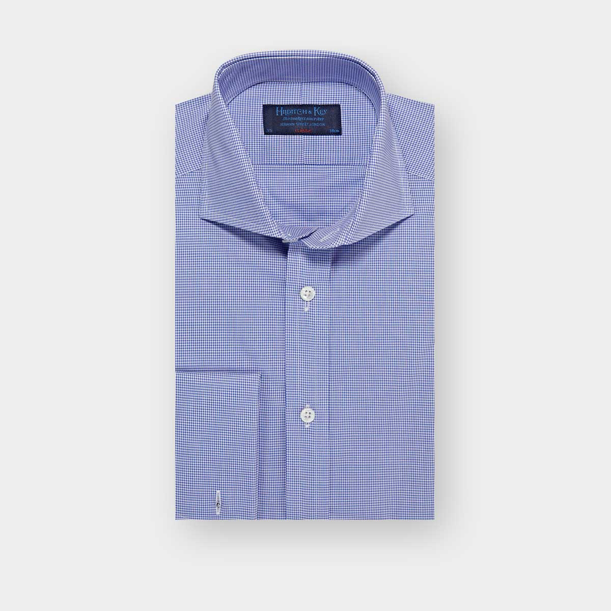 Classic Fit Shepherds Check Cotton Poplin Shirt With Cut Away Collar Double Cuff