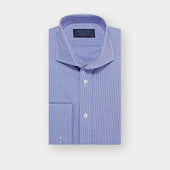 Classic Fit Blue Shepherds Check Cotton Poplin Shirt with Cut-away Collar & Double Cuff