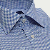 Classic Fit Small Gingham Check Cotton Twill Shirt With Classic Collar Double Cuff