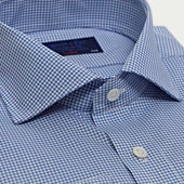 Classic Fit Small Gingham Check Cotton Shirt With Cut Away Collar Double Cuff