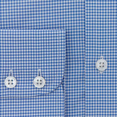 Classic Fit Small Gingham Check Cotton Shirt With Cut Away Collar Two Button Cuff