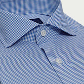 Classic Fit Small Gingham Check Cotton Shirt With Cut Away Collar Two Button Cuff