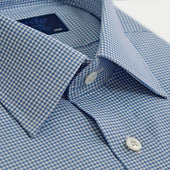 Classic Fit Small Gingham Check Cotton Twill Shirt With Classic Collar Two Button Cuff