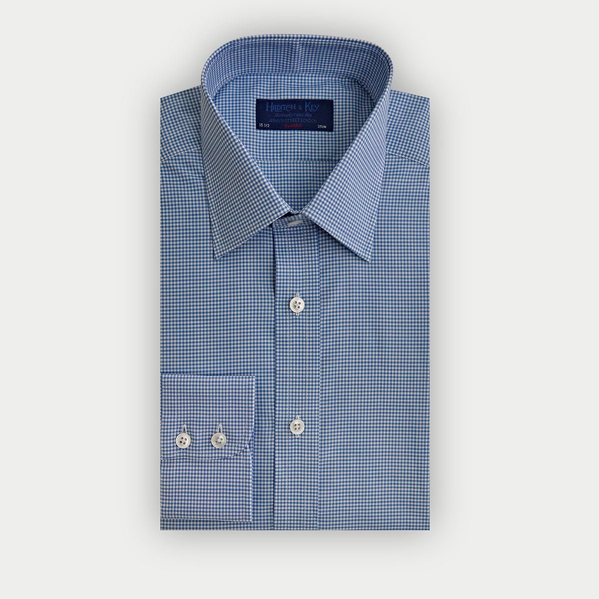 Classic Fit Small Gingham Check Cotton Twill Shirt With Classic Collar Two Button Cuff