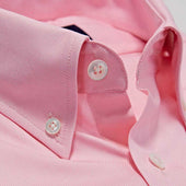 Classic Fit Plain Pink Oxford Cotton Shirt With Button Down Collar Two Button Cuff
