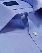 Classic Fit Plain End On End Cotton Shirt With Classic Collar Two Button Cuff