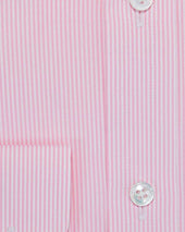 Classic Fit Pink Fine Bengal Stripe Cotton Poplin Shirt With Classic Collar Two Button Cuff