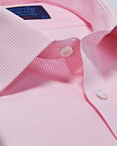 Classic Fit Pink Fine Bengal Stripe Cotton Poplin Shirt With Classic Collar Two Button Cuff