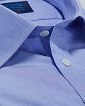 Classic Fit Plain End On End Cotton Shirt With Classic Collar Double Cuff