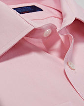 Classic Fit Plain Pink End On End Cotton Shirt With Classic Collar Double Cuff
