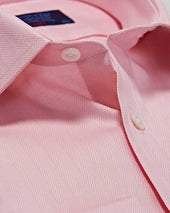 Classic Fit Plain Pink Herringbone Cotton Shirt With Classic Collar Double Cuff