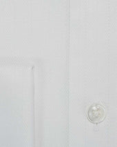Classic Fit Plain Herringbone Cotton Shirt With Classic Collar Double Cuff