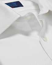 Classic Fit Plain Herringbone Cotton Shirt With Classic Collar Double Cuff