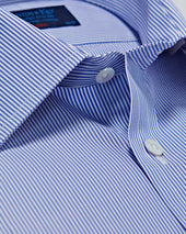 Classic Fit Fine Bengal Stripe Cotton Poplin Shirt With Classic Collar Two Button Cuff