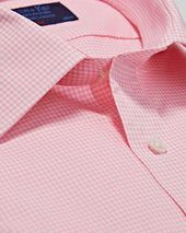 Classic Fit Pink Gingham Check Cotton Poplin Shirt With Classic Collar Two Button Cuff
