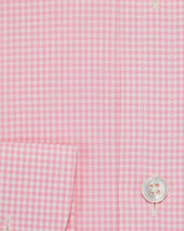 Classic Fit Pink Gingham Check Cotton Poplin Shirt With Classic Collar Two Button Cuff