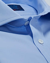 Classic Fit Plain Cotton Poplin Shirt With Cut Away Collar Two Button Cuff