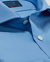 Classic Fit Plain Cotton Poplin Shirt With Cut Away Collar Double Cuff