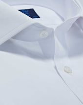 Classic Fit Plain Cotton Poplin Shirt With Cut Away Collar Double Cuff