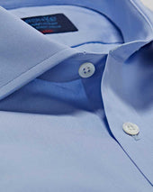 Classic Fit Plain Cotton Poplin Shirt With Cut Away Collar Double Cuff