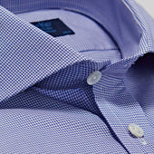 Classic Fit Shepherds Check Cotton Poplin Shirt With Cut Away Collar Double Cuff