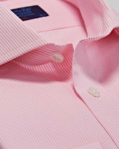 Classic Fit Pink Fine Bengal Stripe Cotton Poplin Shirt With Cut Away Collar Double Cuff