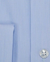 Classic Fit Hairline Stripe Cotton Poplin Shirt With Cut Away Collar Double Cuff