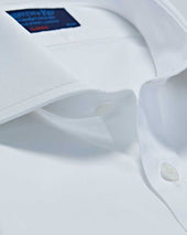 Classic Fit Plain Fine Twill Cotton Shirt With Cut Away Collar Two Button Cuff