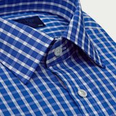 Classic Fit Dark Blue White Wide Check Cotton Shirt With Classic Collar Double Cuff