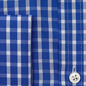 Classic Fit Dark Blue White Wide Check Cotton Shirt With Classic Collar Double Cuff