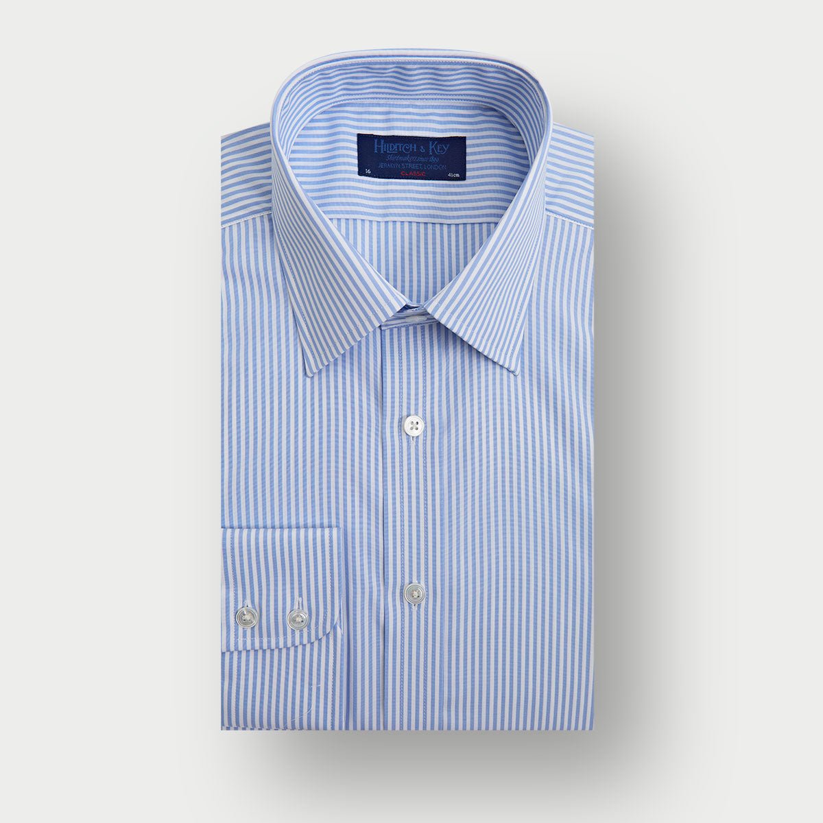 Classic Fit Light Bengal Stripe Cotton Shirt With Classic Collar Two Button Cuff